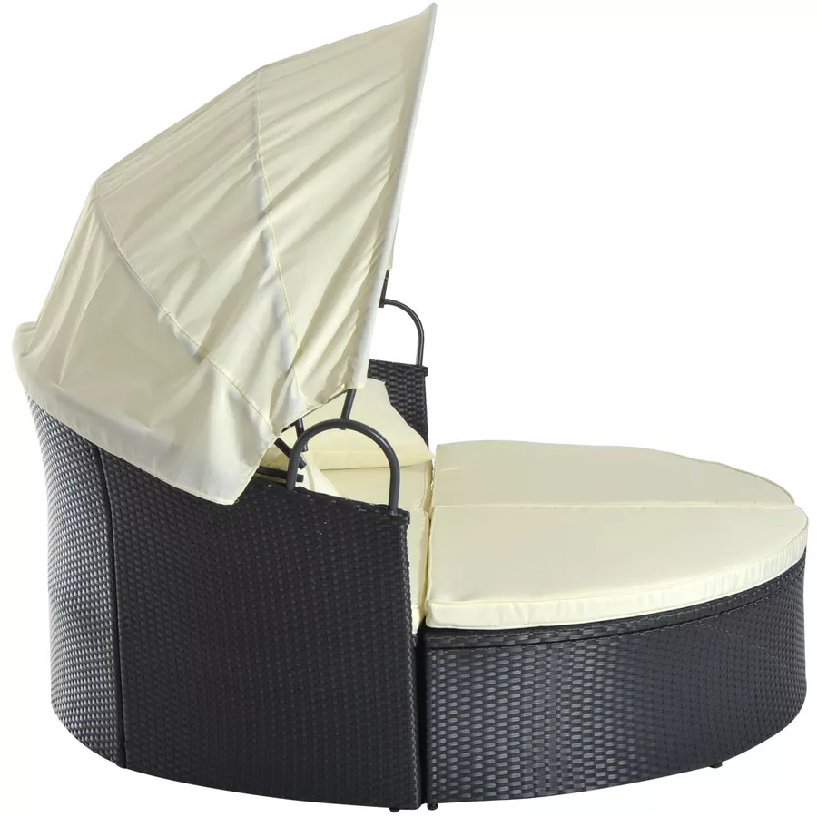 Outsunny Rattan-Sonneninsel inklusive faltbarem Dach schwarz, cremeweiß