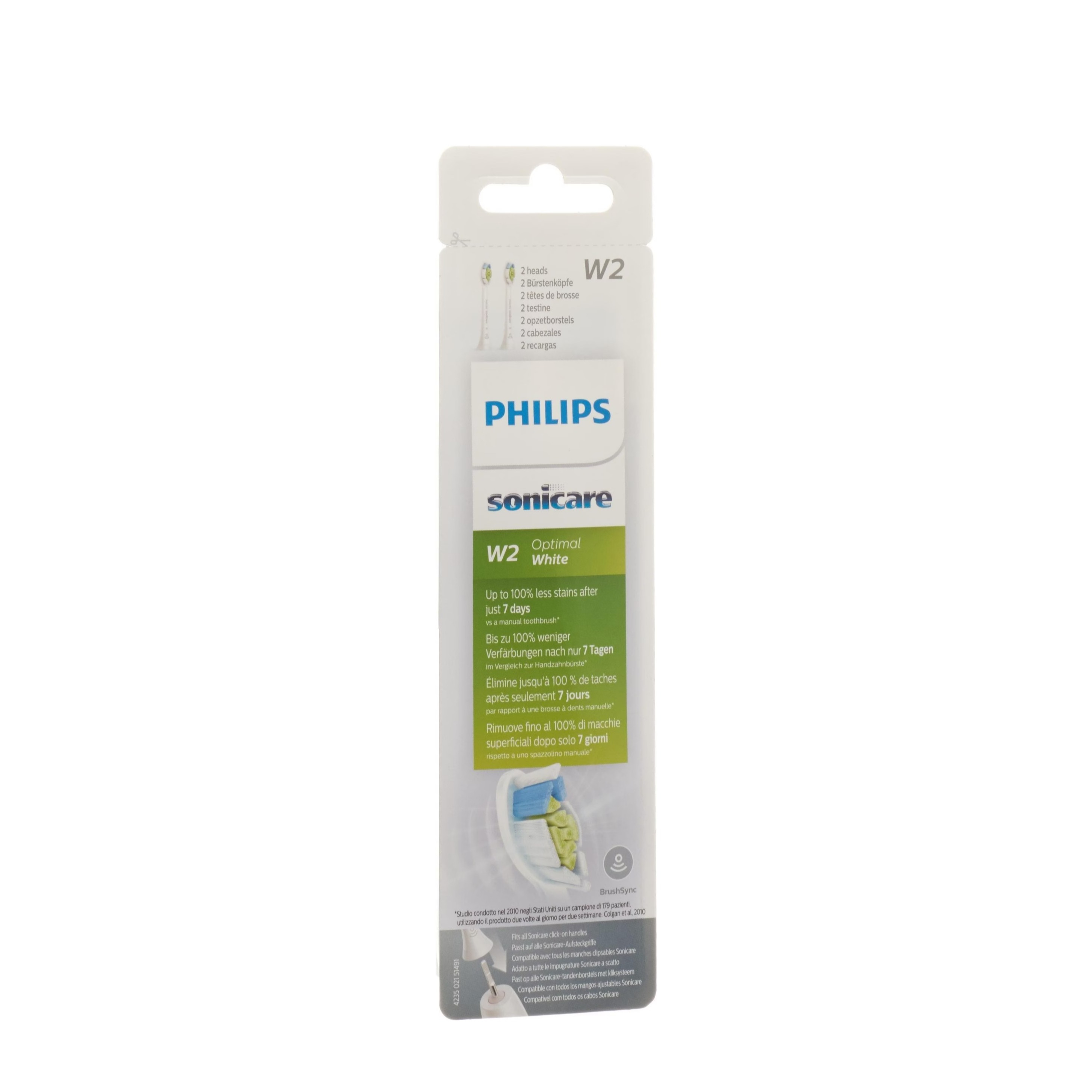 (2er Set) W2 Optimal White Ersatz Zahnbürstenkopf für Philips Sonicare Elektrische Zahnbürsten (HX6062/10) - Weiss