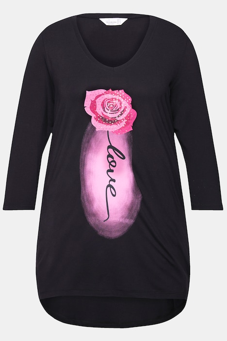 T-Shirt, A-Linie, Rosen-Motiv, 3/4-Ärmel