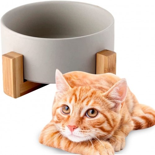 comedouro para animais de estimação Edipets em porcelana e bambu cinza