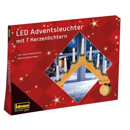 Idena LED Adventsleuchter, mit 7 Kerzenlichtern, für innen, batteriebetrieben, Holz