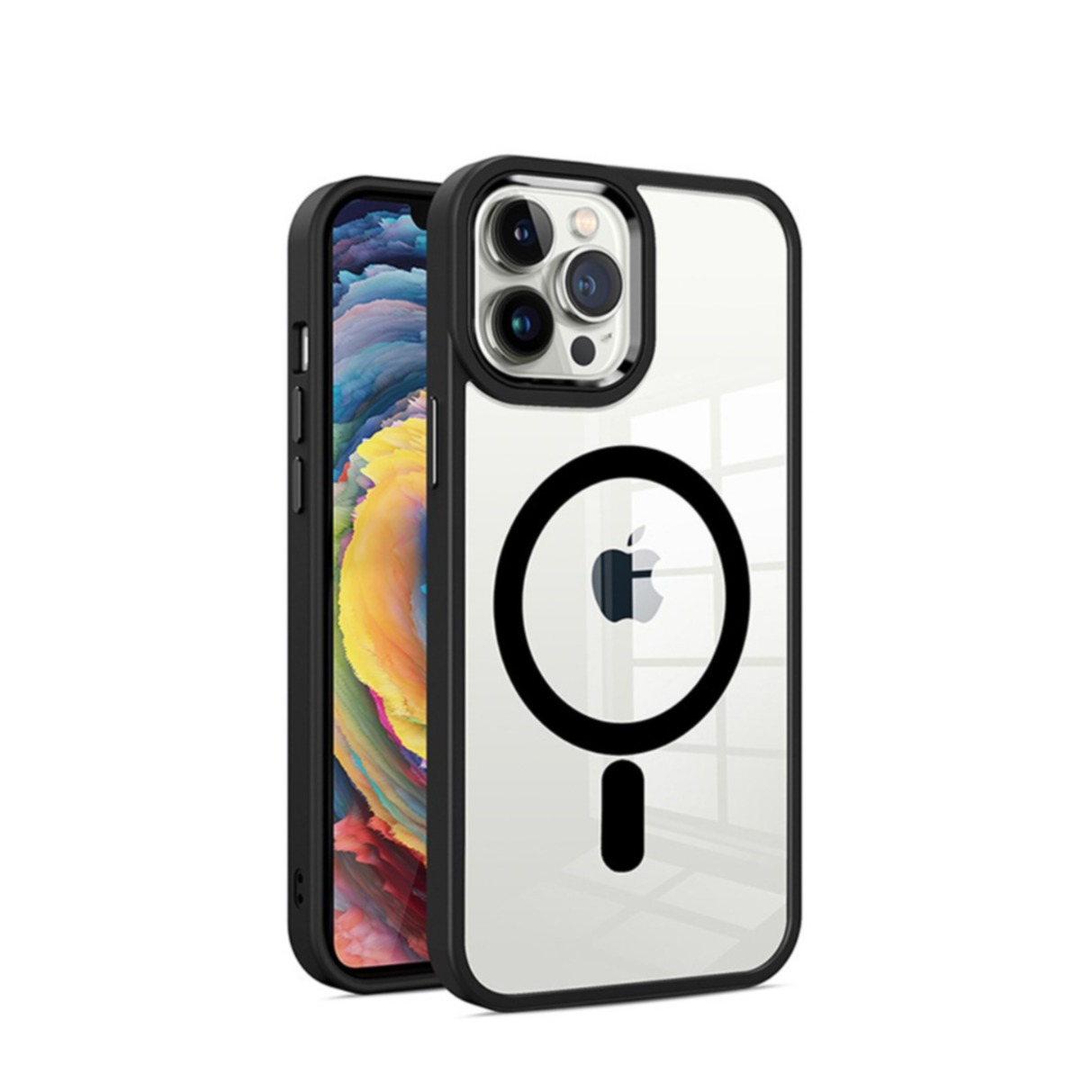 iPhone 15 Pro MagSafe Hybrid Hardcase Hülle mit TPU Bumper - Schwarz / Transparent