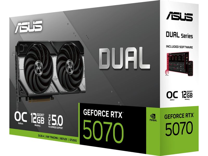 ASUS Grafikkarte Dual GeForce RTX 5070 12 GB OC Edition Gaming-Grafikkarte mit 12 GB GDDR7-Speicher