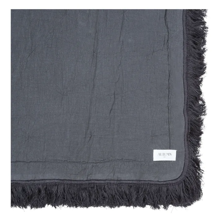 Autumn Couvre lit en coton et lin bio avec franges | Charbon