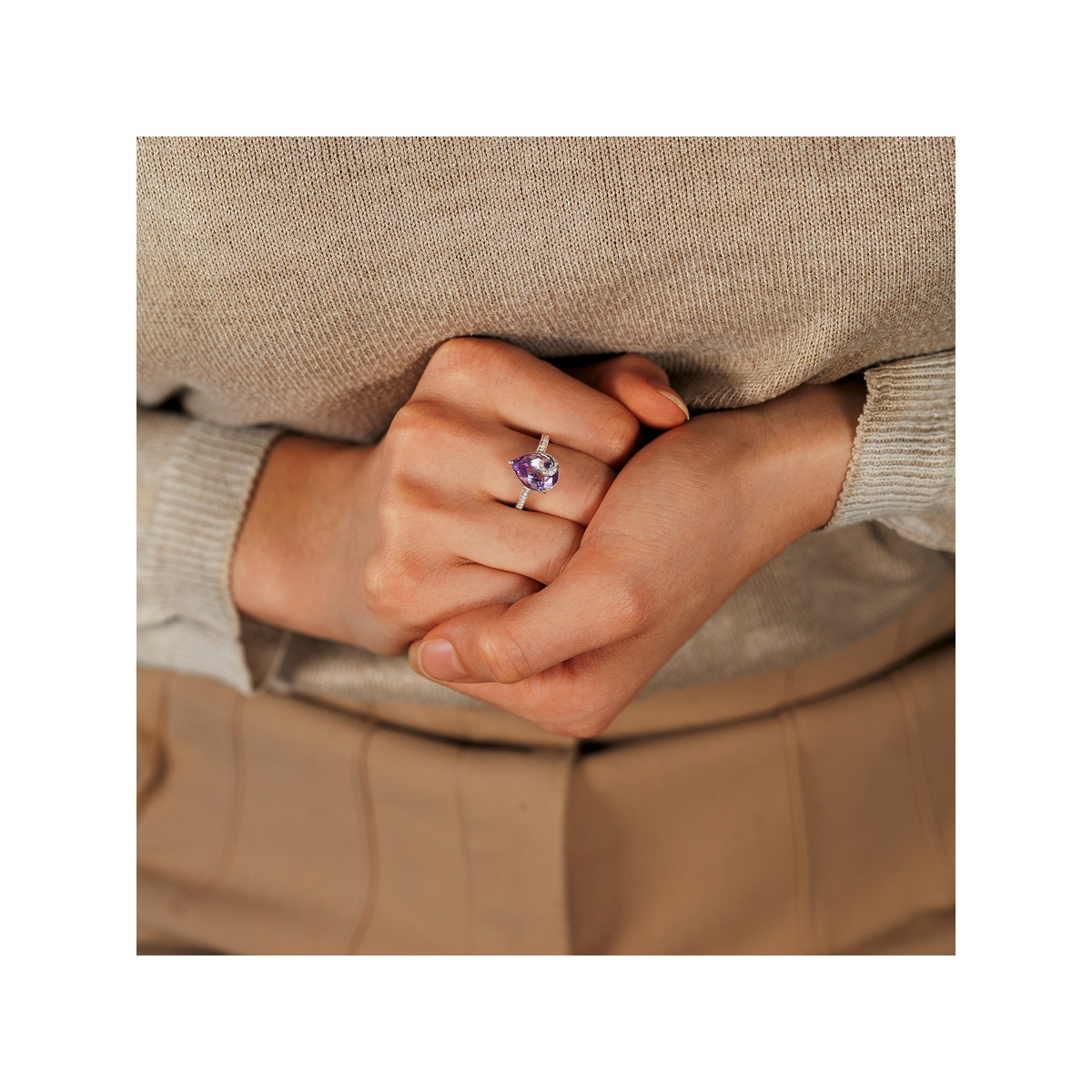 Bague argent 925 améthyste taille poire et zirconias