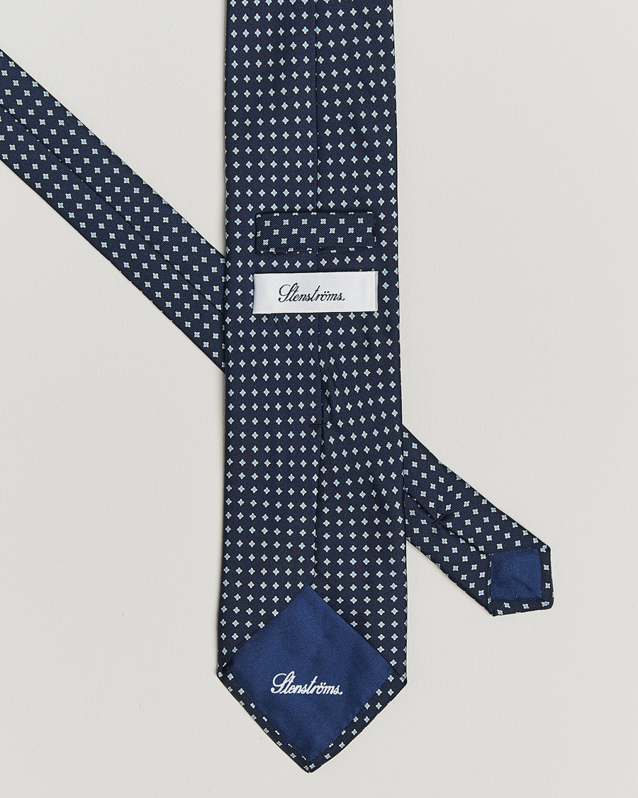 Stenströms Printed Silk Tie 7,5cm Navy