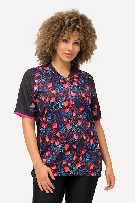 Radfahr-Funktionsshirt, Stehkragen, Zipper, Halbarm