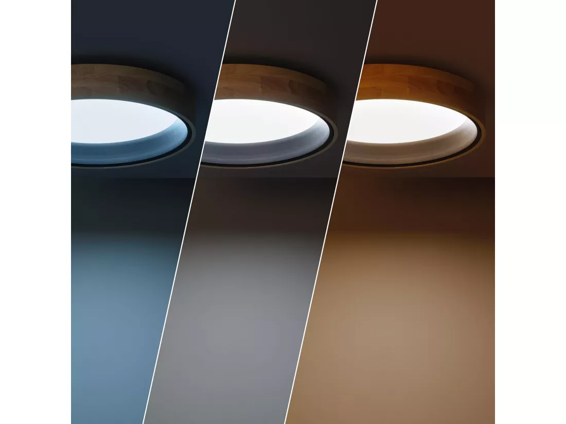 Plafonnier LED Rond Bois 20W CCT Sélectionnable Dari Ø470 mm Noir