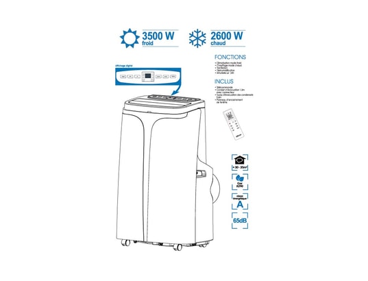 AIRTON - Climatiseur mobile réversible 3500W 12000 BTU Froid / Chaud...