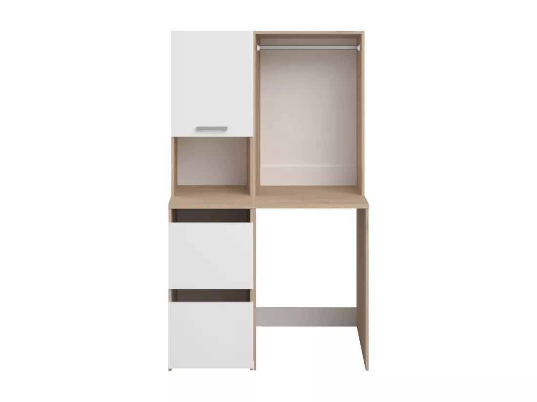Meuble pour machine à laver avec penderie et placards - Naturel clair et blanc - L111 x H184 cm - ERKANO