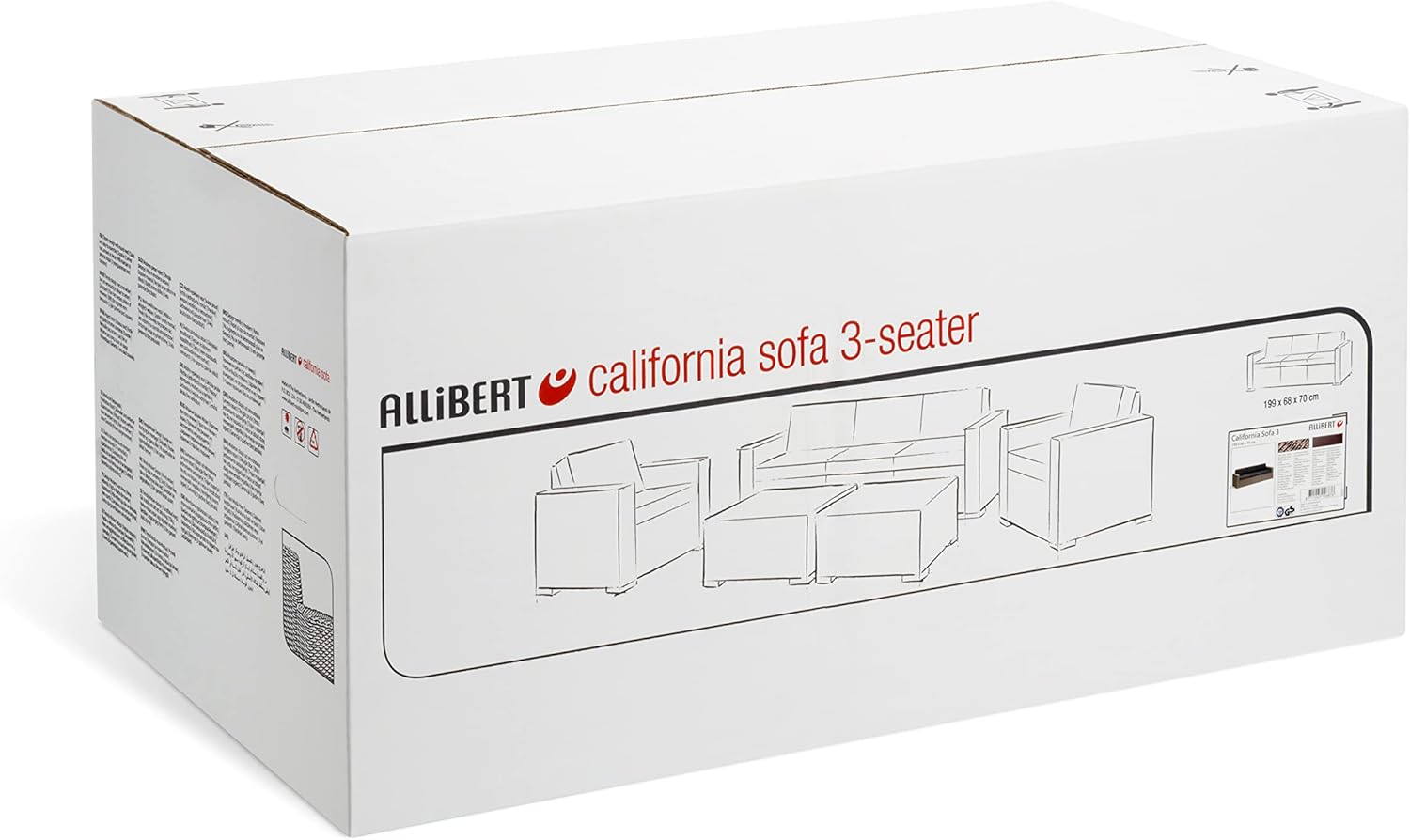 Allibert by Keter Gartenlounge Sofa California 3-Sitzer, braun/warm taupe, inkl. Sitz- und Rückenkissen, Kunststoff, runde Rattanoptik, 199 x 68 x 72 cm