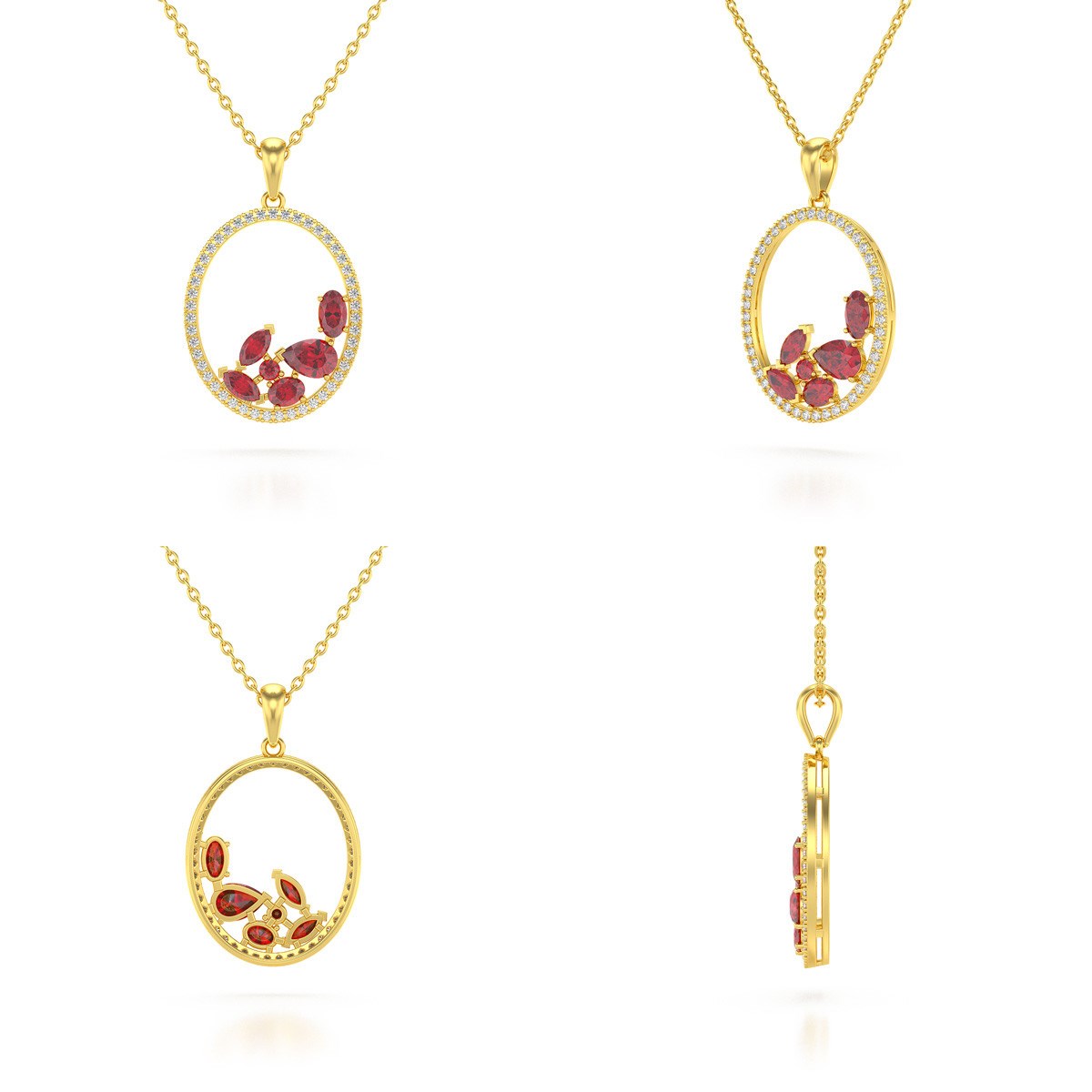 Pendentif Or Jaune 750 & Rubis | Diamants & Chaine Incluse - Aden