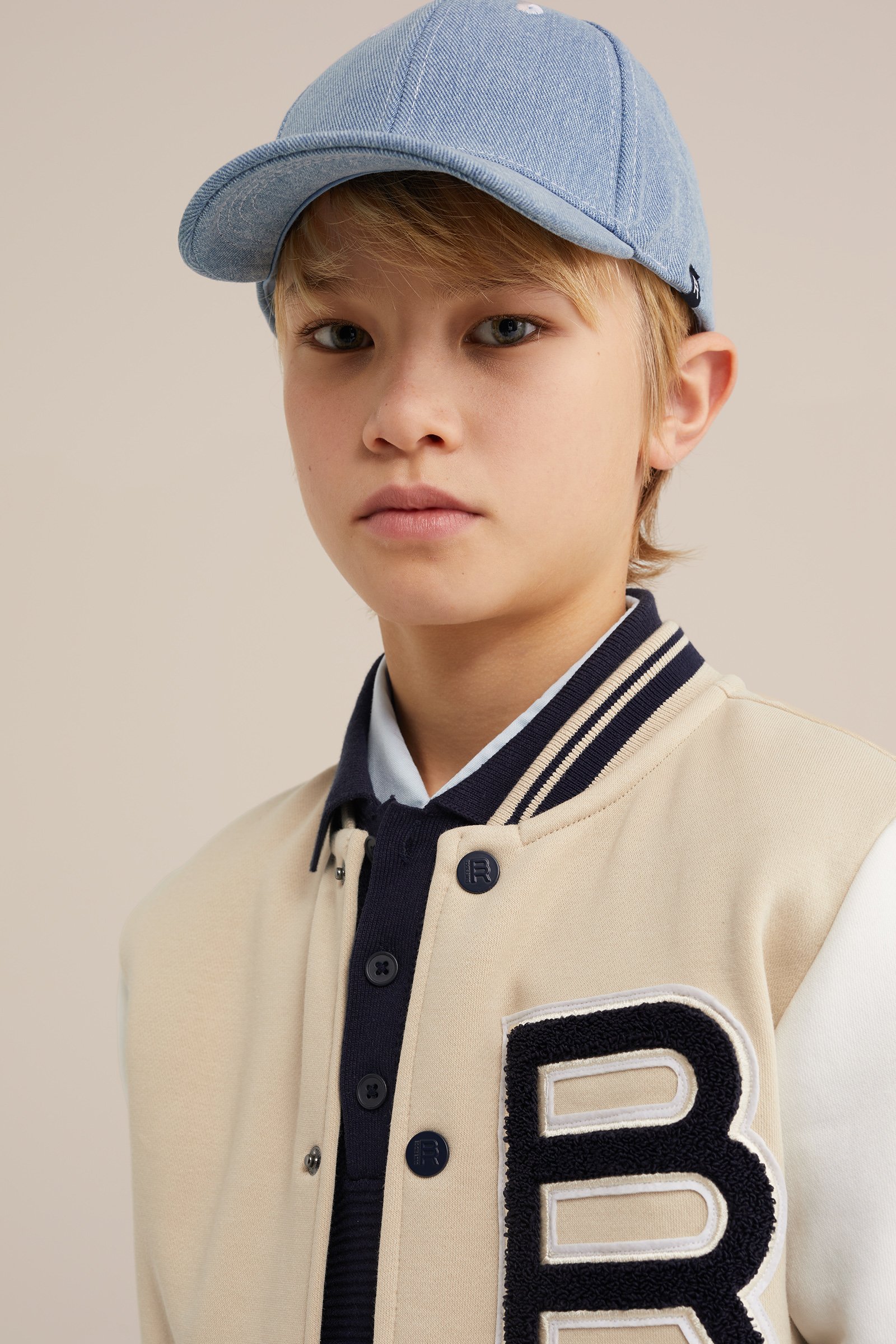 Jongens bombervest met embroidery Blue Ridge Beige