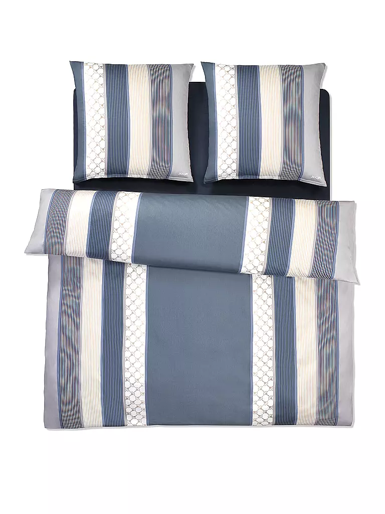 JOOP Satin Bettwäsche Cornflower Stripes 2 x 70x90cm / 200x200cm Deep Coal grau