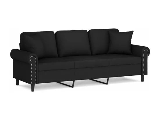 Canapé 3 places avec oreillers décoratifs noir 180 cm velours