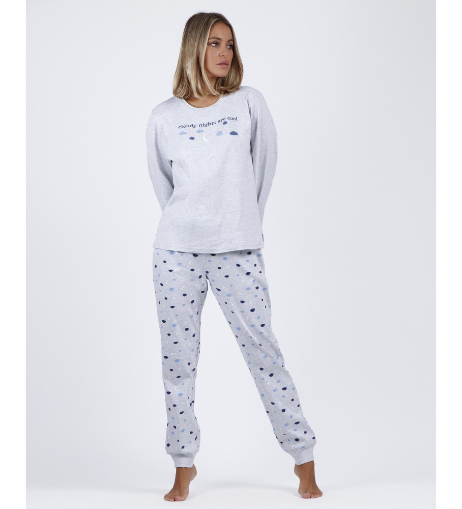 Pijama de manga comprida Admas Cloudy Nights cinza