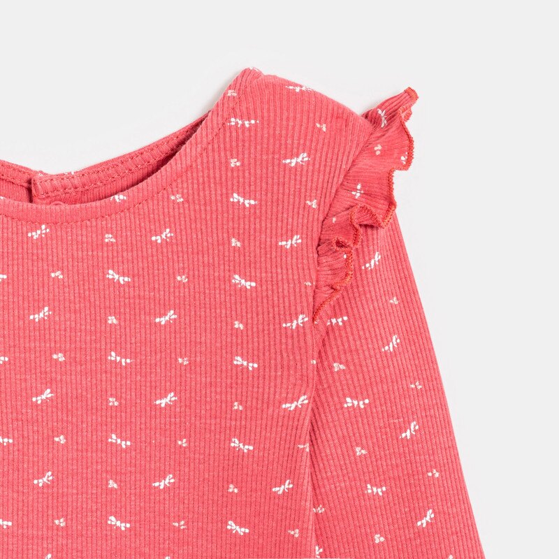 T-shirt maille côtelée à volants bébé fille Rose