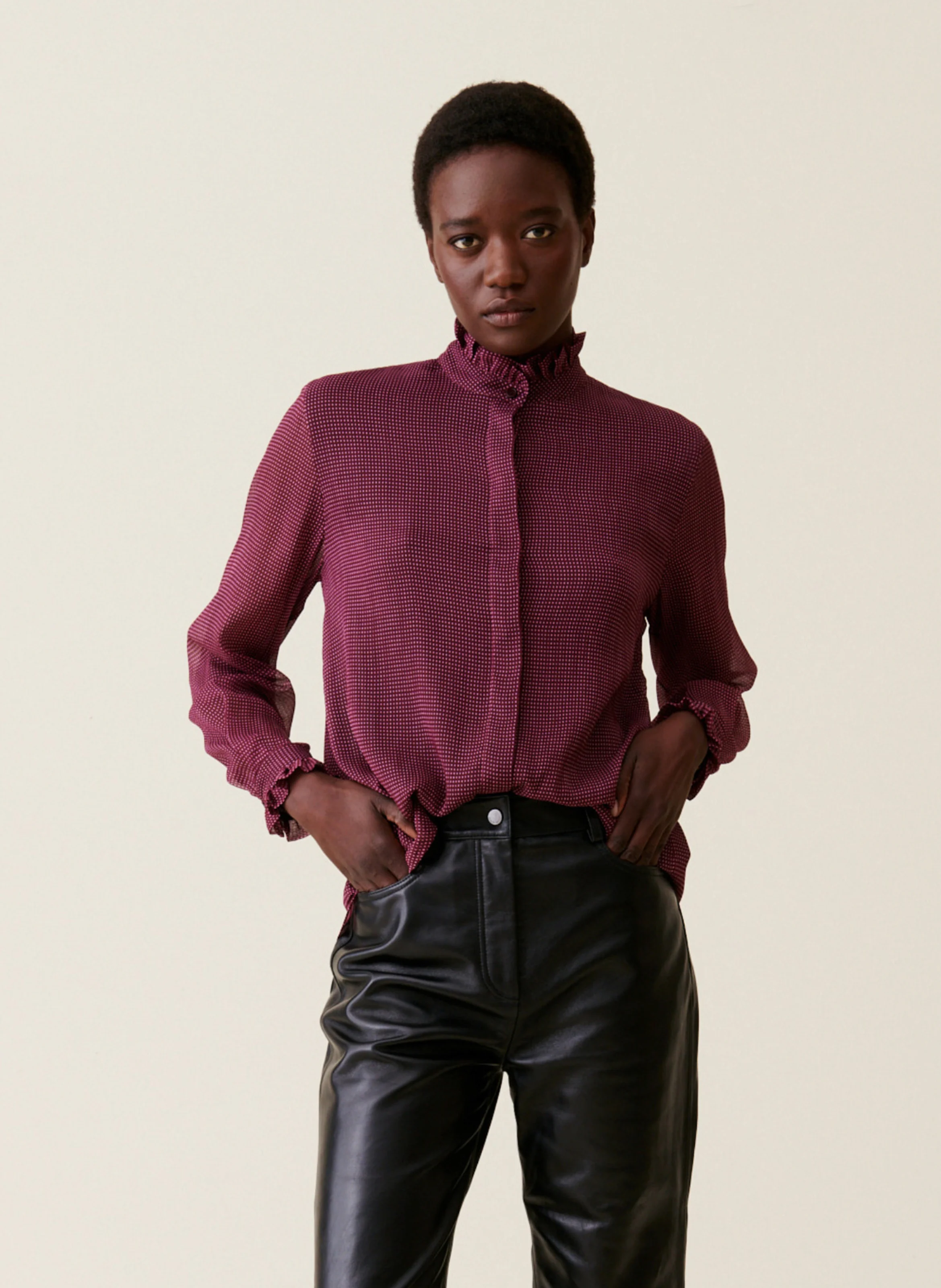Chemise fluide à petits carreaux | Rose
