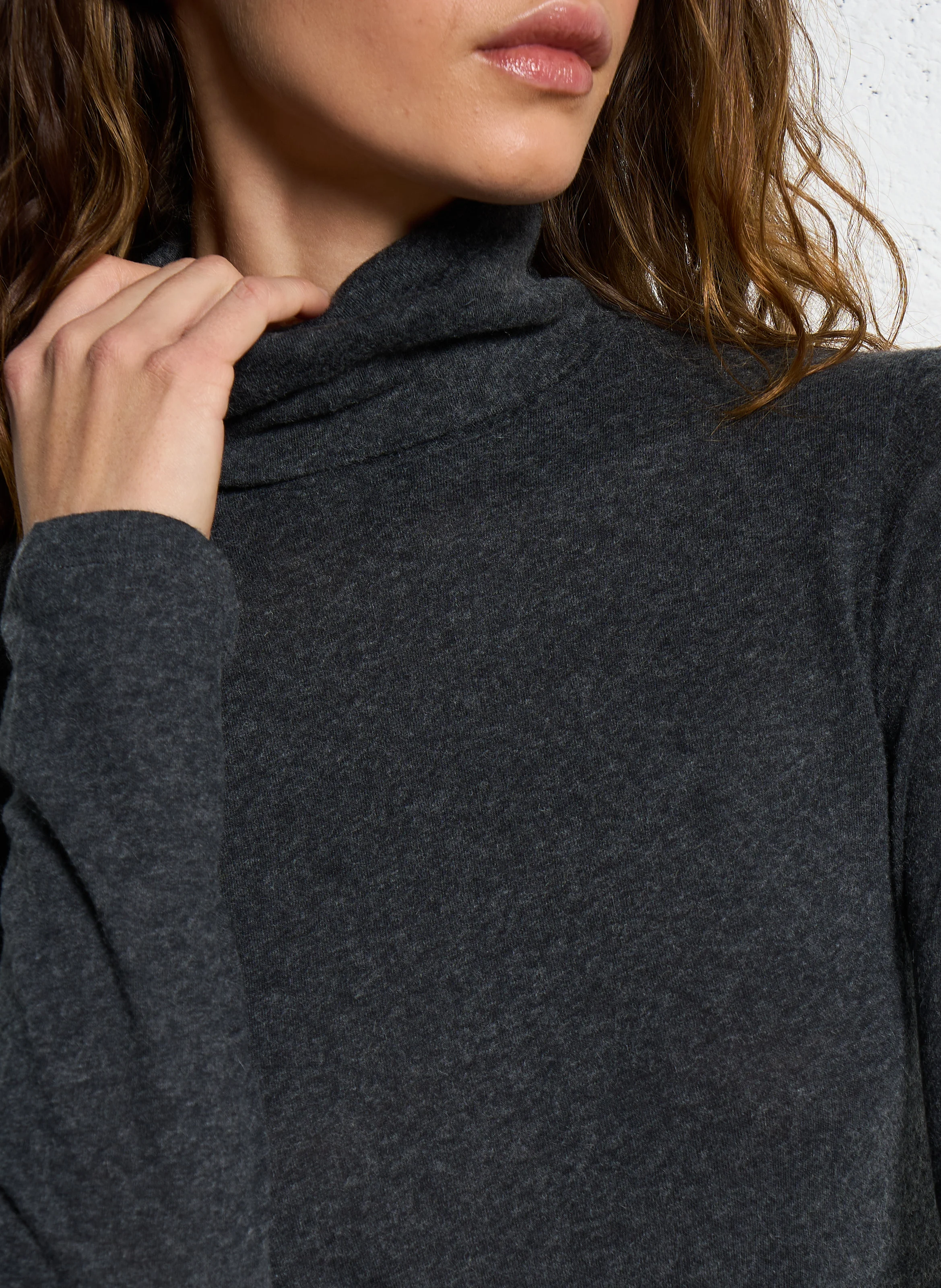 Tee-shirt col roulé en coton et cachemire | Gris