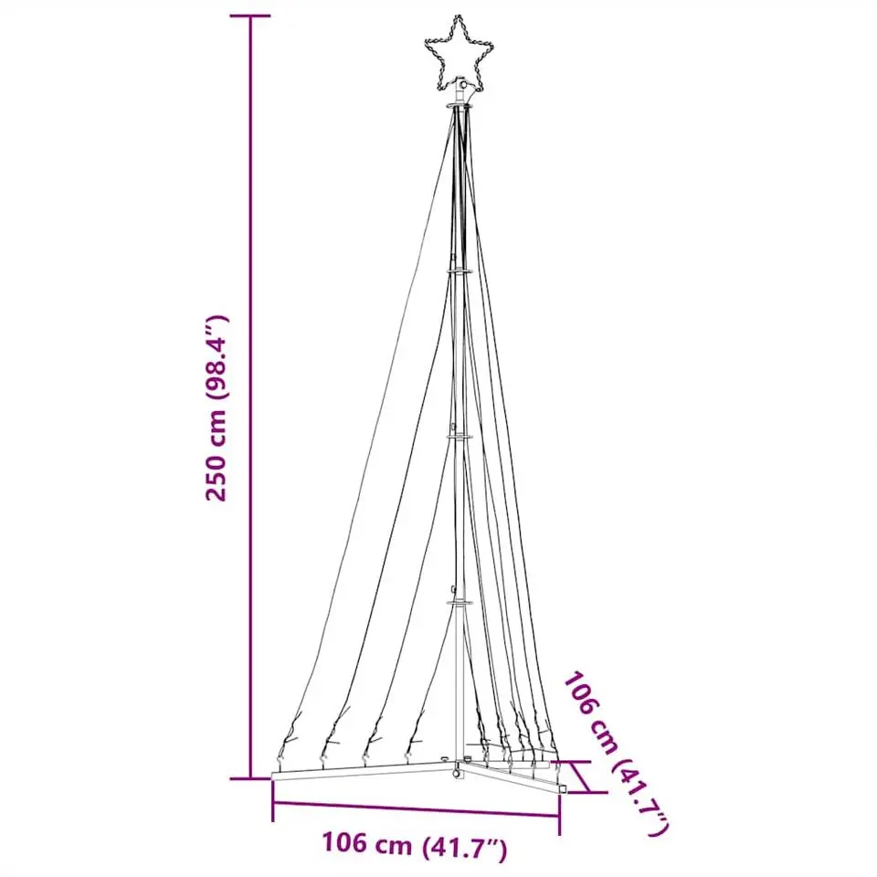 vidaXL - LED-kerstboom met spikes 447 LEDs 106x250 cm - Warmwit - Koper, ijzer
