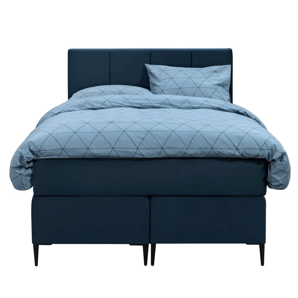 Boxspring Liv geblokt - blauw - 120x200 cm - slanke poot