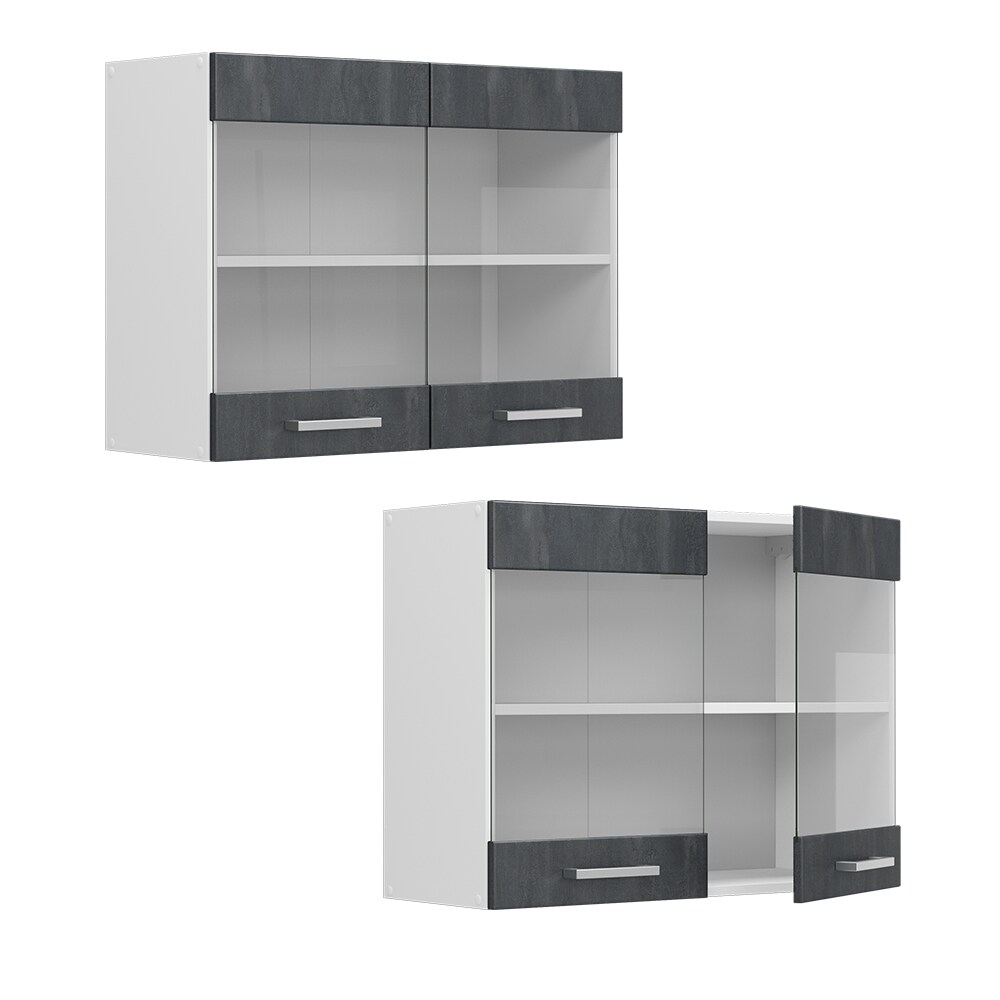 Vicco Hängeglasschrank R-Line Schwarz Beton Weiß 80 cm
