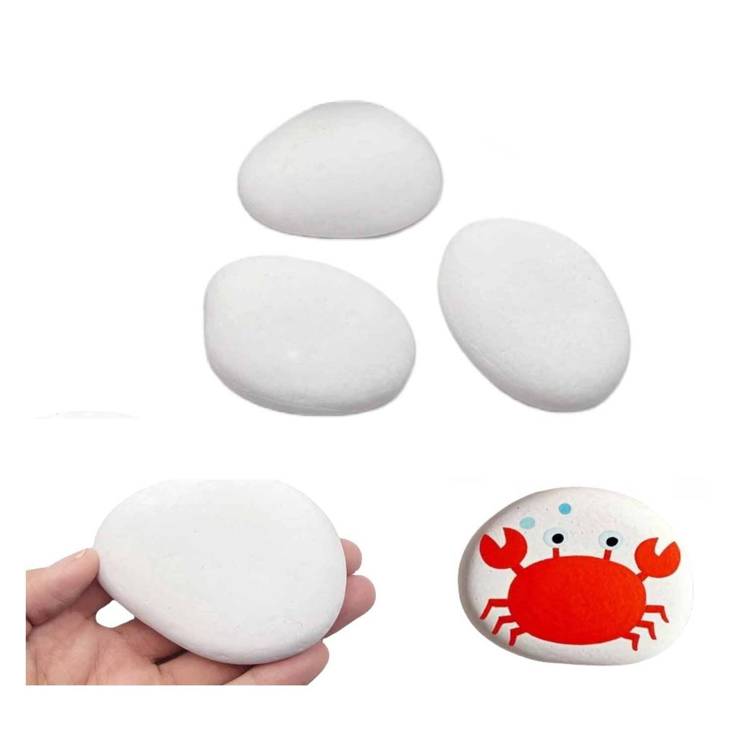 (3er Set) 3-8cm Flache Natur Steine DIY Home Deko Bastel Kieselsteine zum Bemalen - Weiss