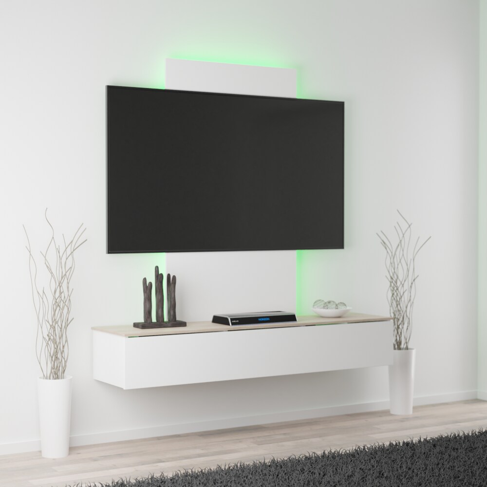 TroniTechnik® TV Board Lowboard Möbel Schrank Unterschrank Weiß Hochglanz VELAN, mit LED, gegen Kabelsalat, Melamin
