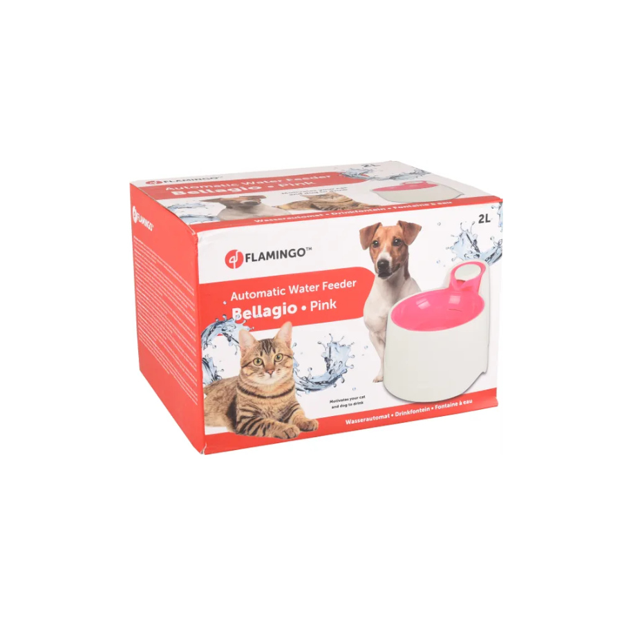 Fonte de água automática Flamingo Bellagio branca e rosa para cães e gatos