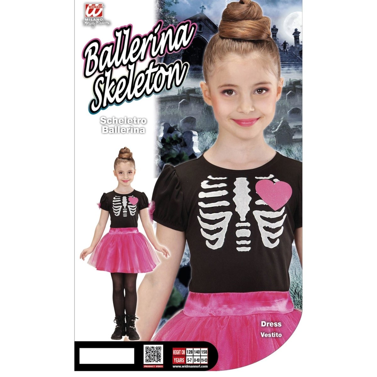 Halloween Jurk Zwart Roze Meisje Skelet