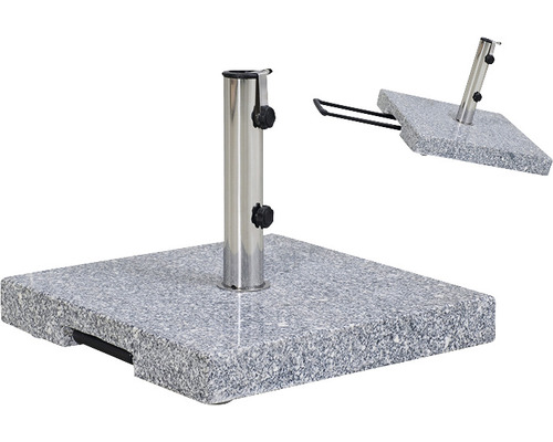 Siena Garden Granieten Parasolvoet, 45 kg, 50 x 50 cm, Granietgrijs, Wind- en weerbestendig, Roestvrij staal