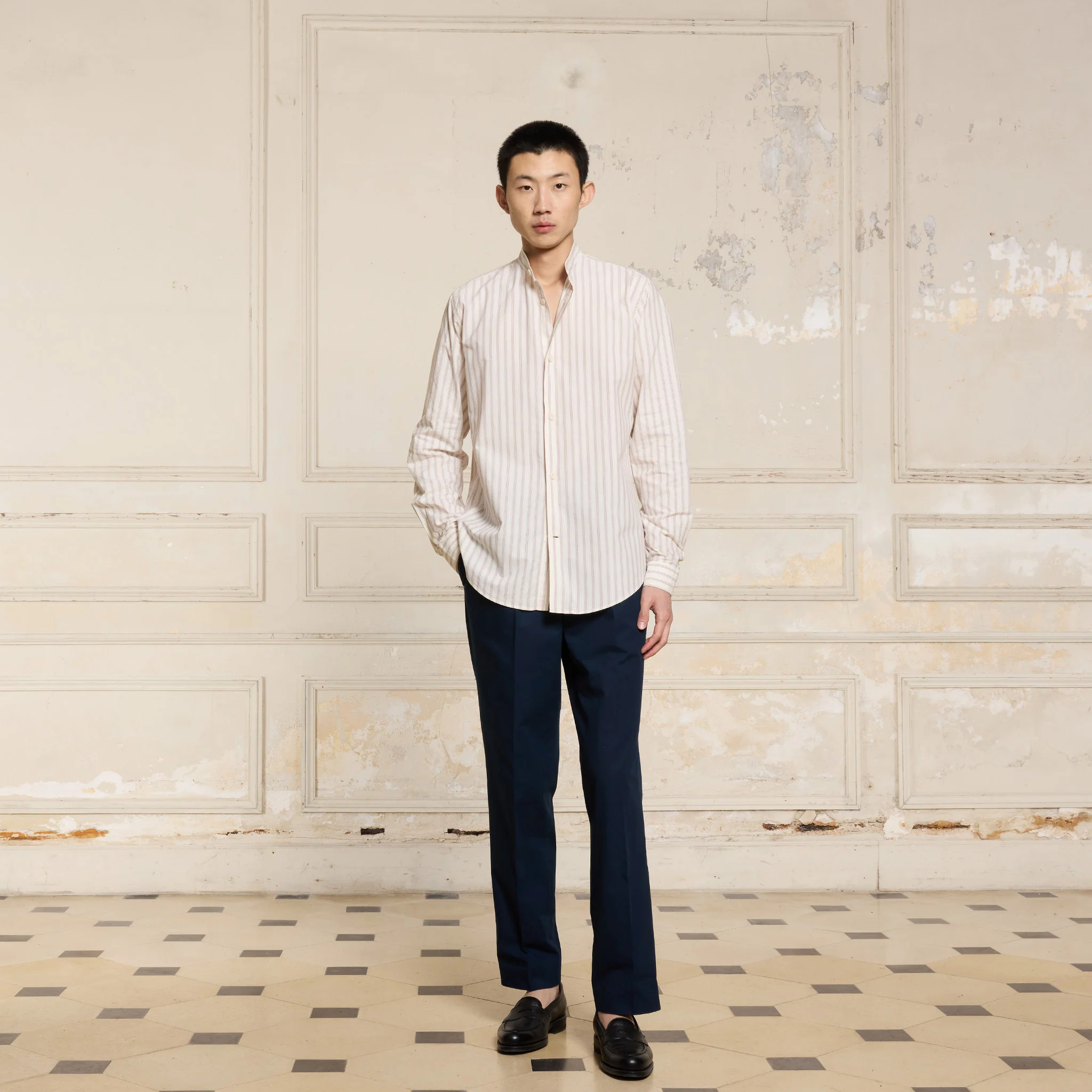 Ecru striped Giza cotton shirt
