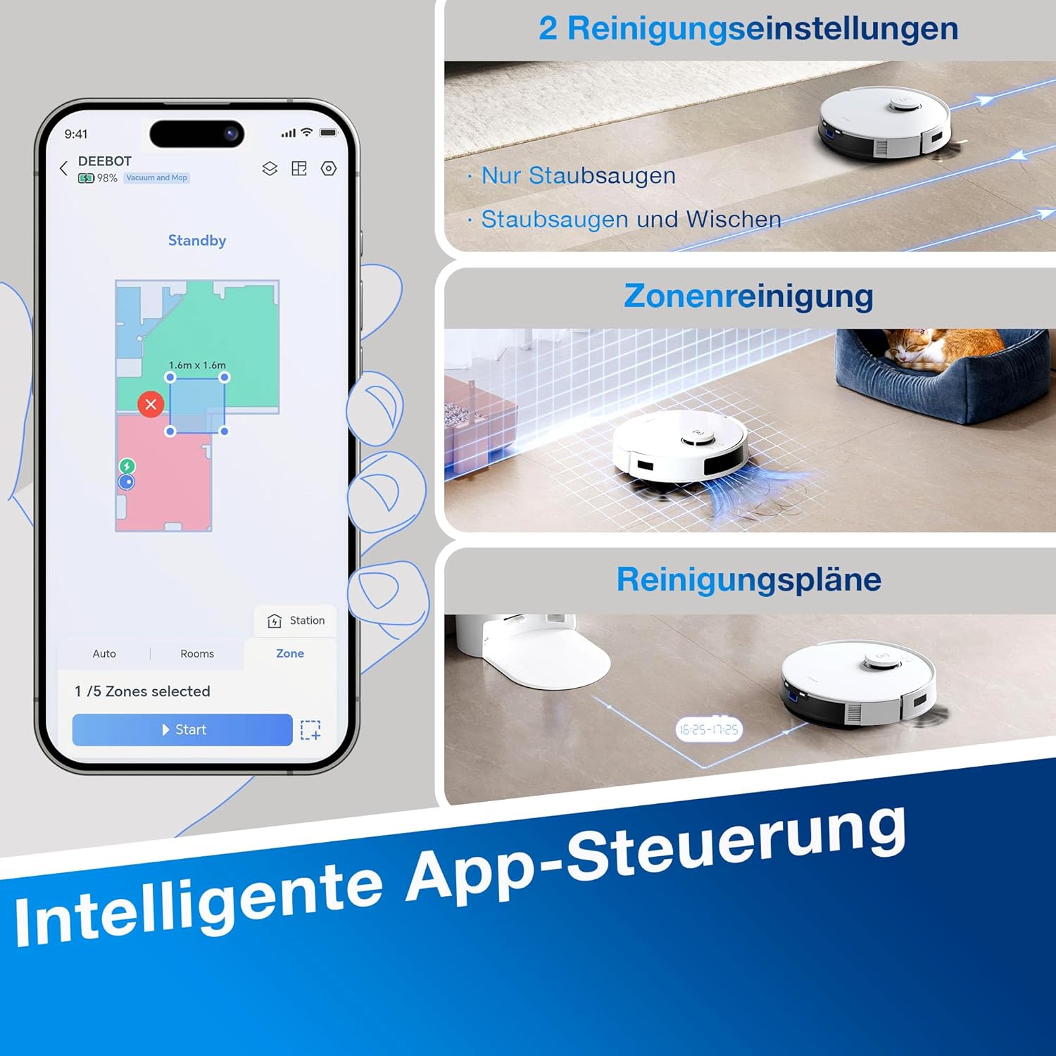 ECOVACS DEEBOT N20 Plus Saugroboter mit Wischfunktion, 8000Pa Saugkraft, staubbeutellose PureCyclone Station, Anti-Haar-Verhedderung, bis zu 300 Minuten Laufzeit, White