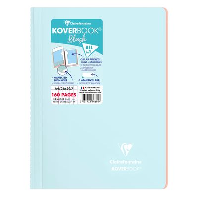Clairefontaine Koverbook - Cahier polypro A4 (21x29,7 cm) - 160 pages - petits carreaux (5x5 mm) - disponible dans différentes couleurs pastels