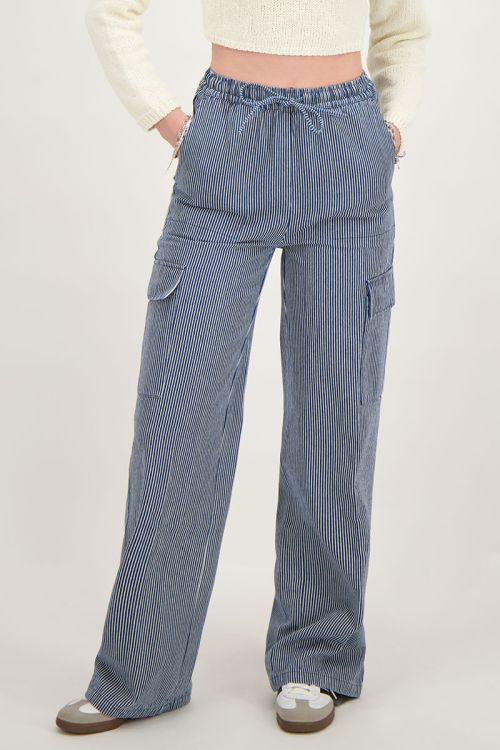 Blauw gestreepte cargo wide leg broek