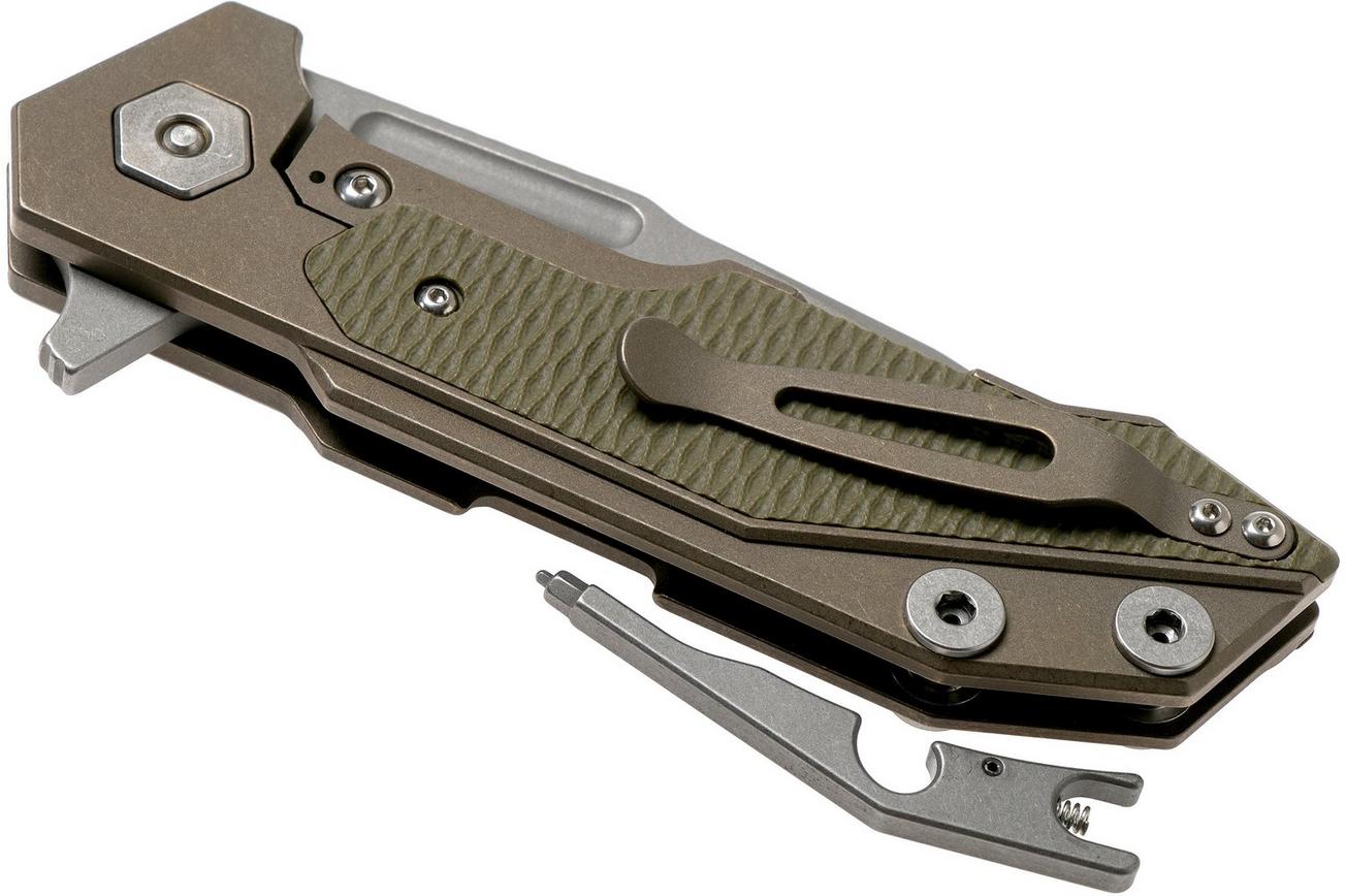 Rick Hinderer Fulltrack Spanto S35VN Working Finish, Battle Bronze, OD Green G10 zakmes