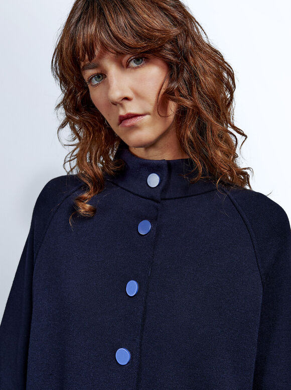 Poncho de gola alta em tricô - Azul