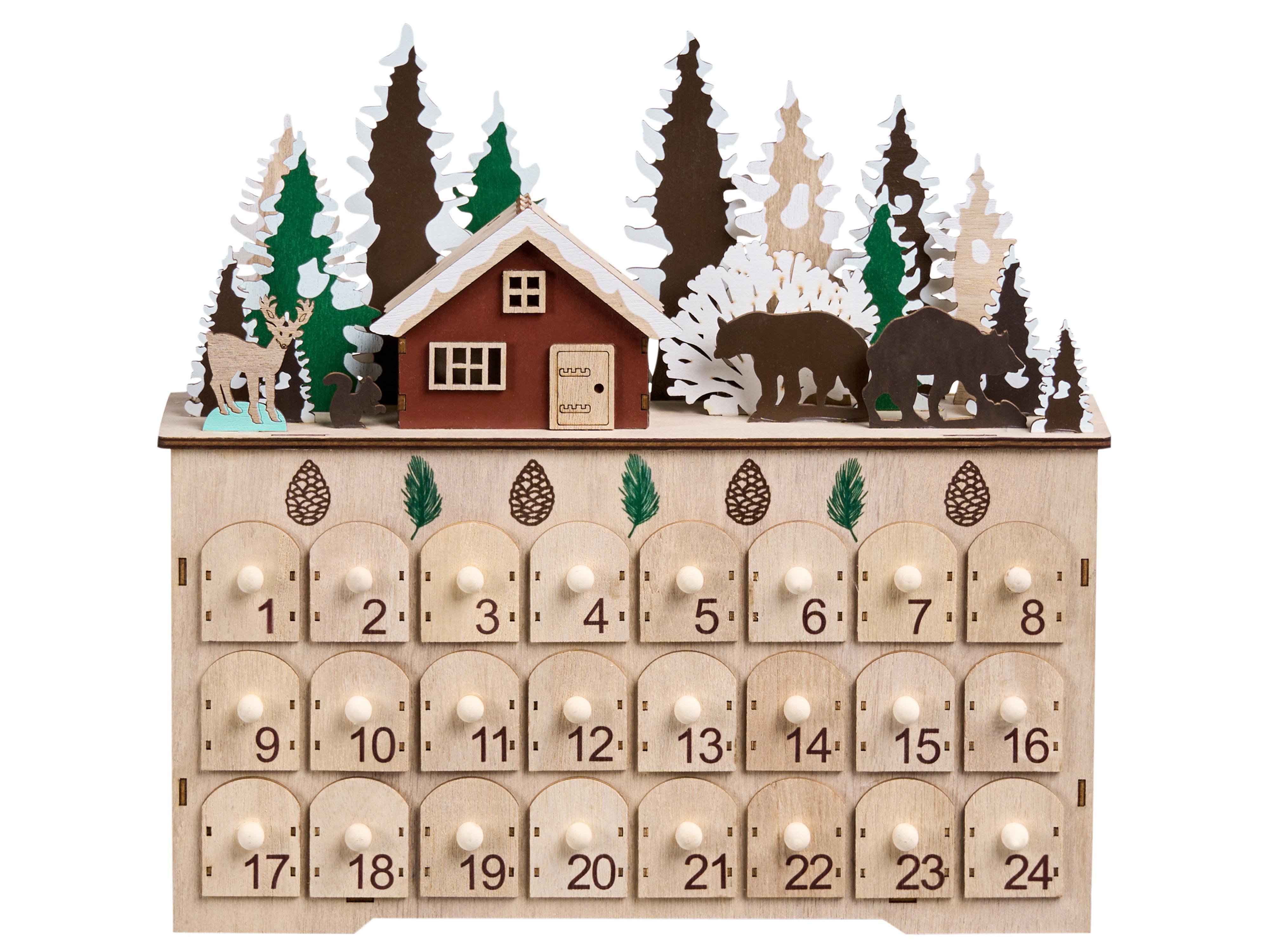 Kerstdecoratie LED HELIN Adventskalender 33 cm Lichtbruin