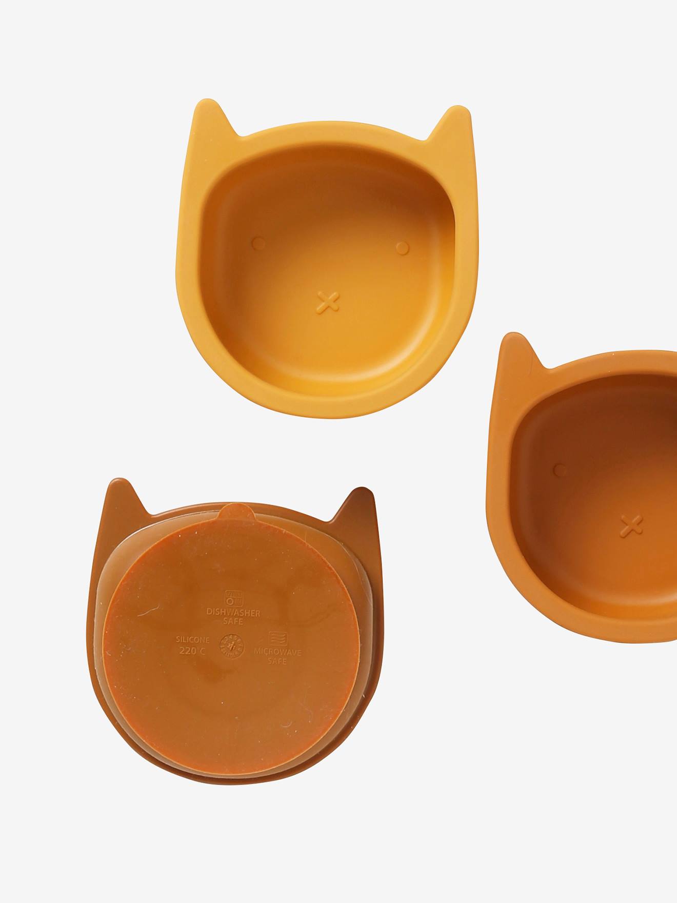 Conjunto de 3 tigelas de silicone lisas verde-claras para gatos.