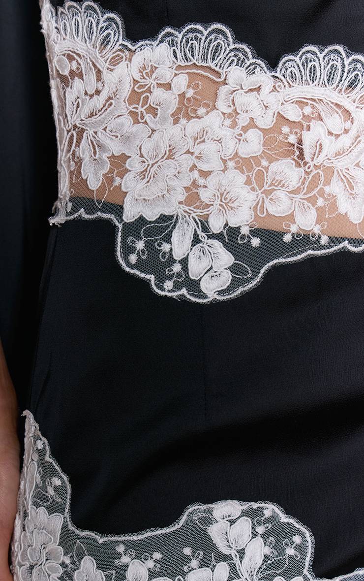 Noir Robe Mini Asymétrique En Satin Avec Dentelle Contrastée