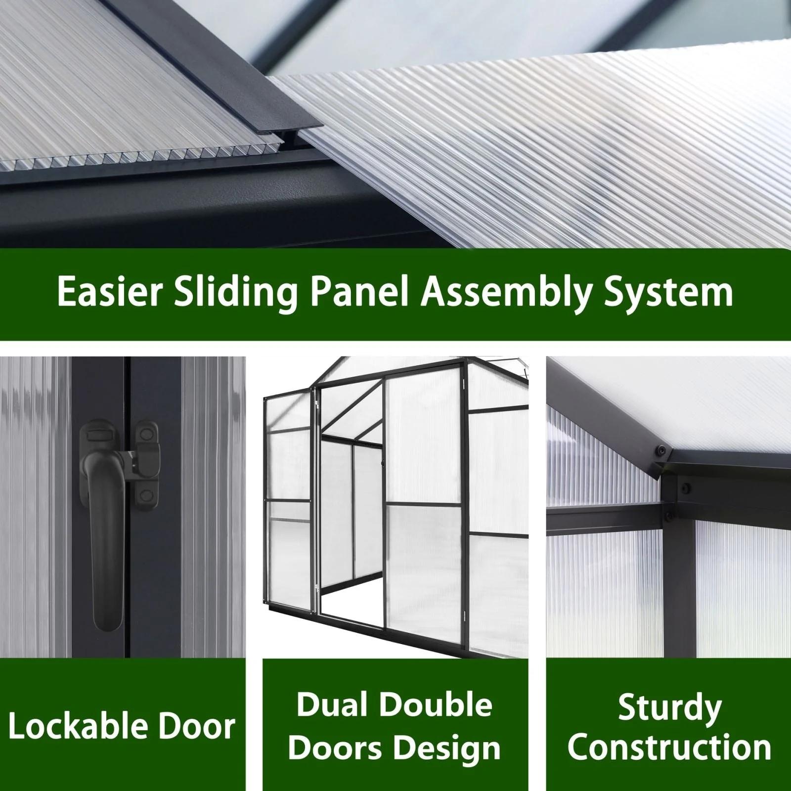 VEIKOUS Aluminum Walk-In Garden Greenhouse Kit with Adjustable Roof Vent and Lockable Door Grey