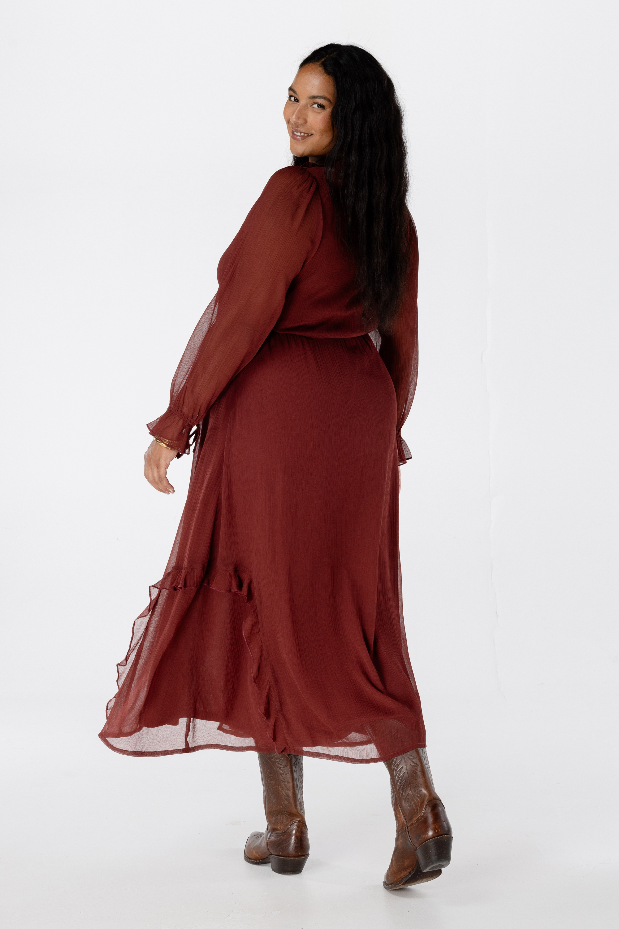 Jurk met ruches stone red