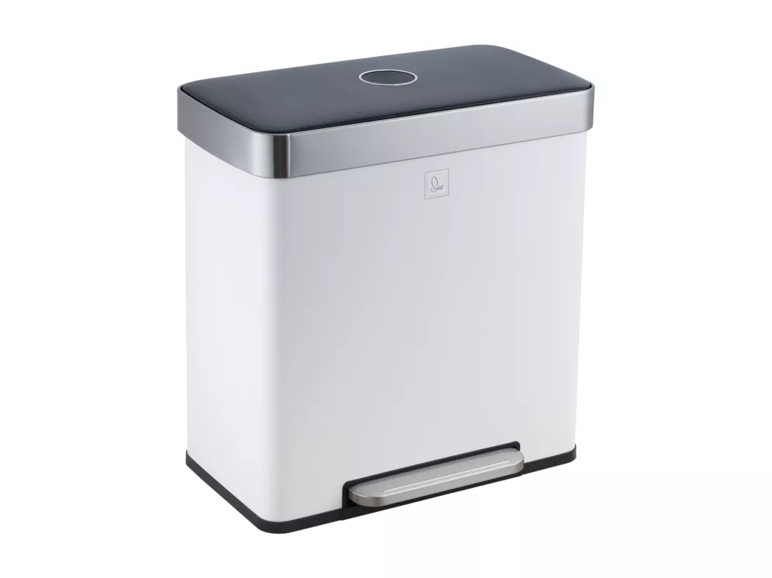 SVITA LT2X30 Poubelle 60l Poubelle à pédale 2 compartiments avec couvercle blanc