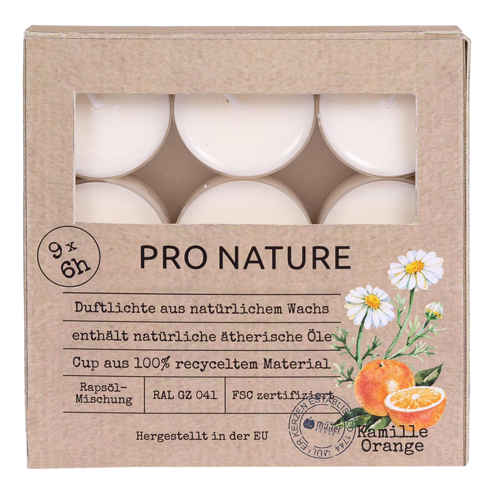 Raps-Duftlicht - Kamille-Orange - 9 Stück