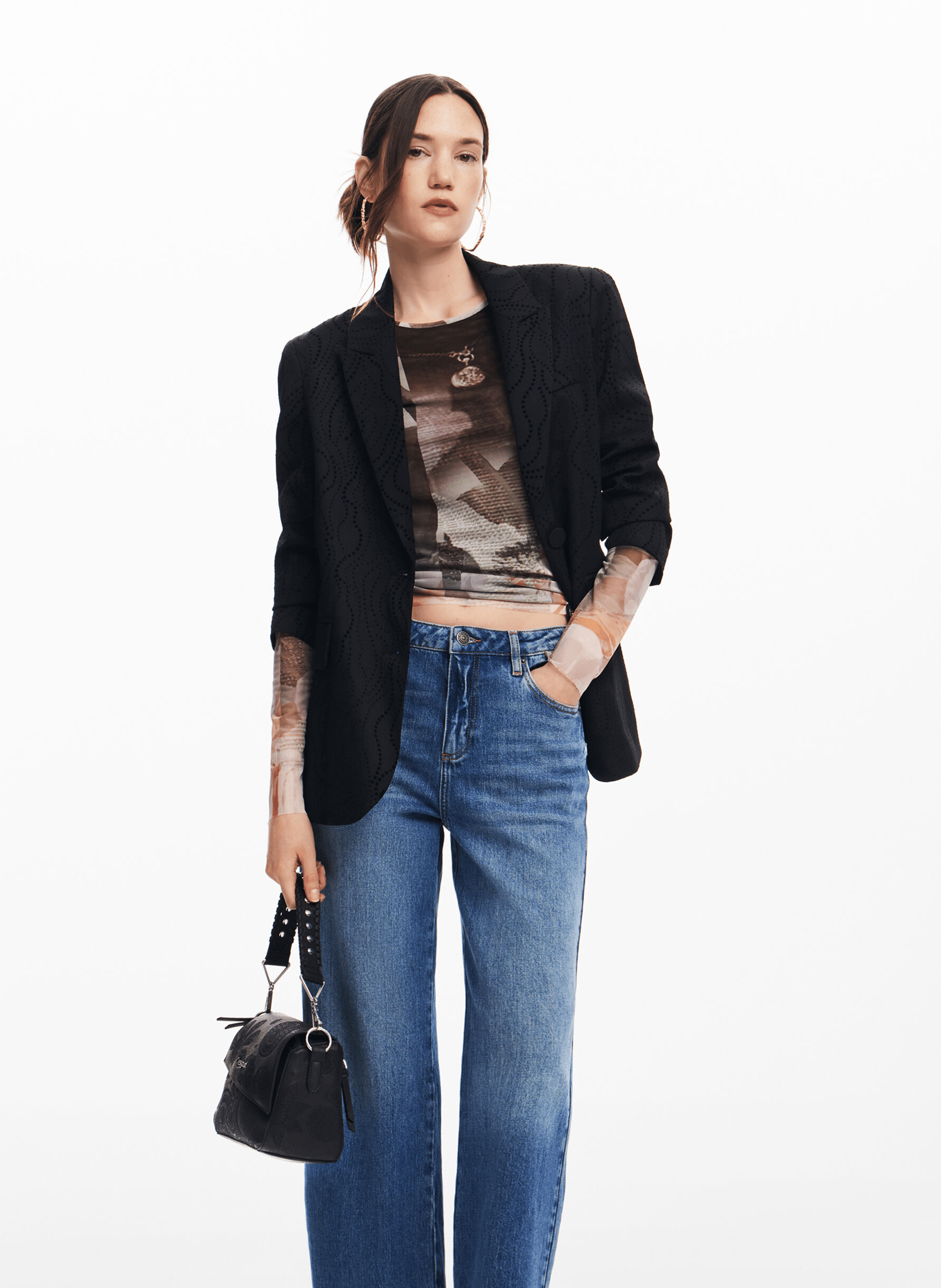 Top manches longues imprimé en tulle | Jaune