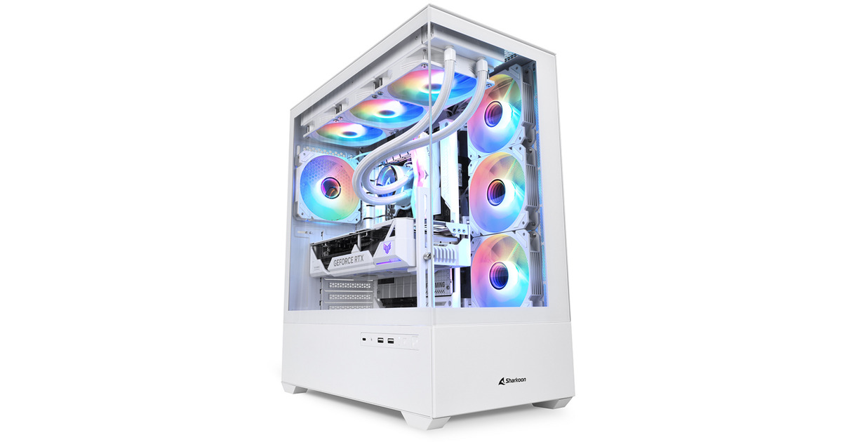 SharkoonAK6 RGB midi tower behuizing  (Wit | 2x USB-A | 1x USB-C | RGB | Tempered Glass)