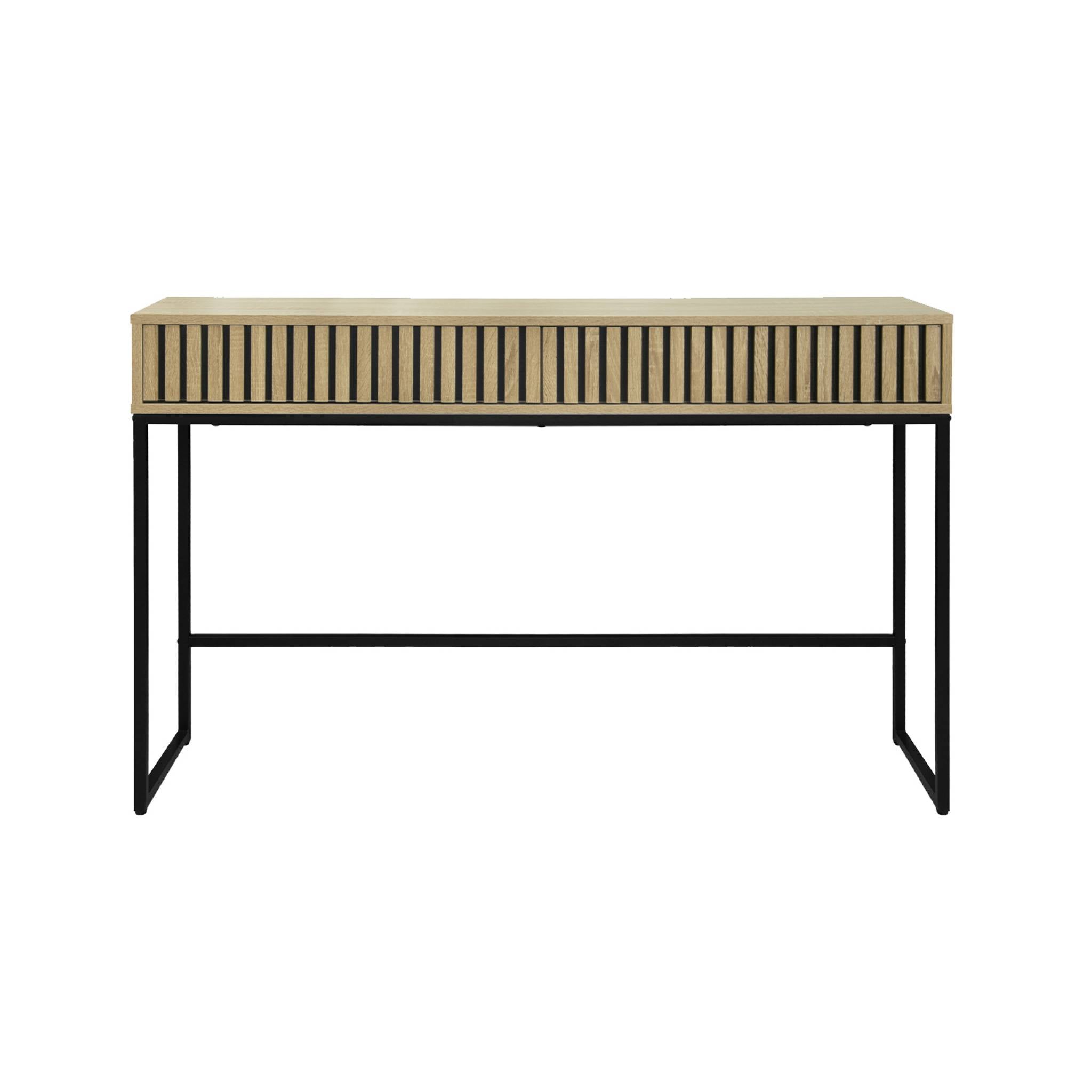 sweeek - Eigentijdse sidetable met 2 laden, gegroefd hout en zwart