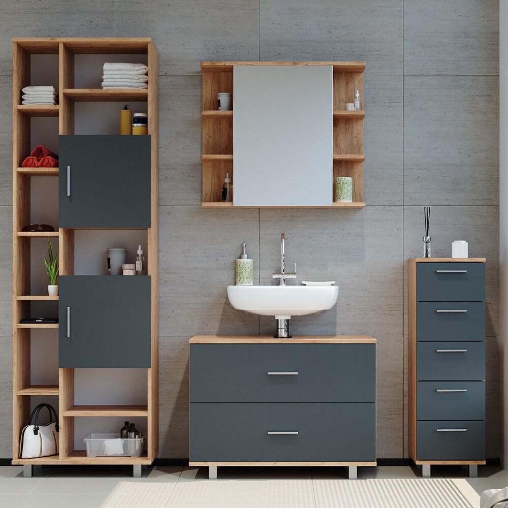 VICCO Badmöbel Set ILIAS Eiche Anthrazit Spiegel Kommode Unterschrank Badschrank
