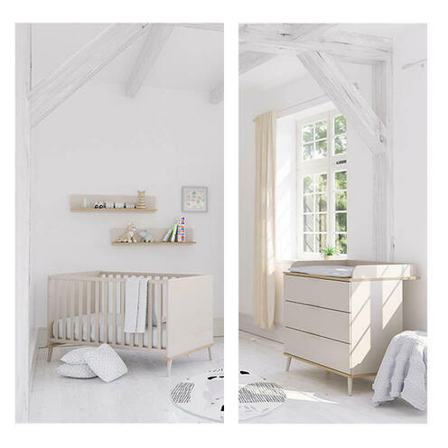 Chambre DUO HAZEL Lit 60x120 Commode à Langer Cashmere Beige  - YUNY BY PAIDI