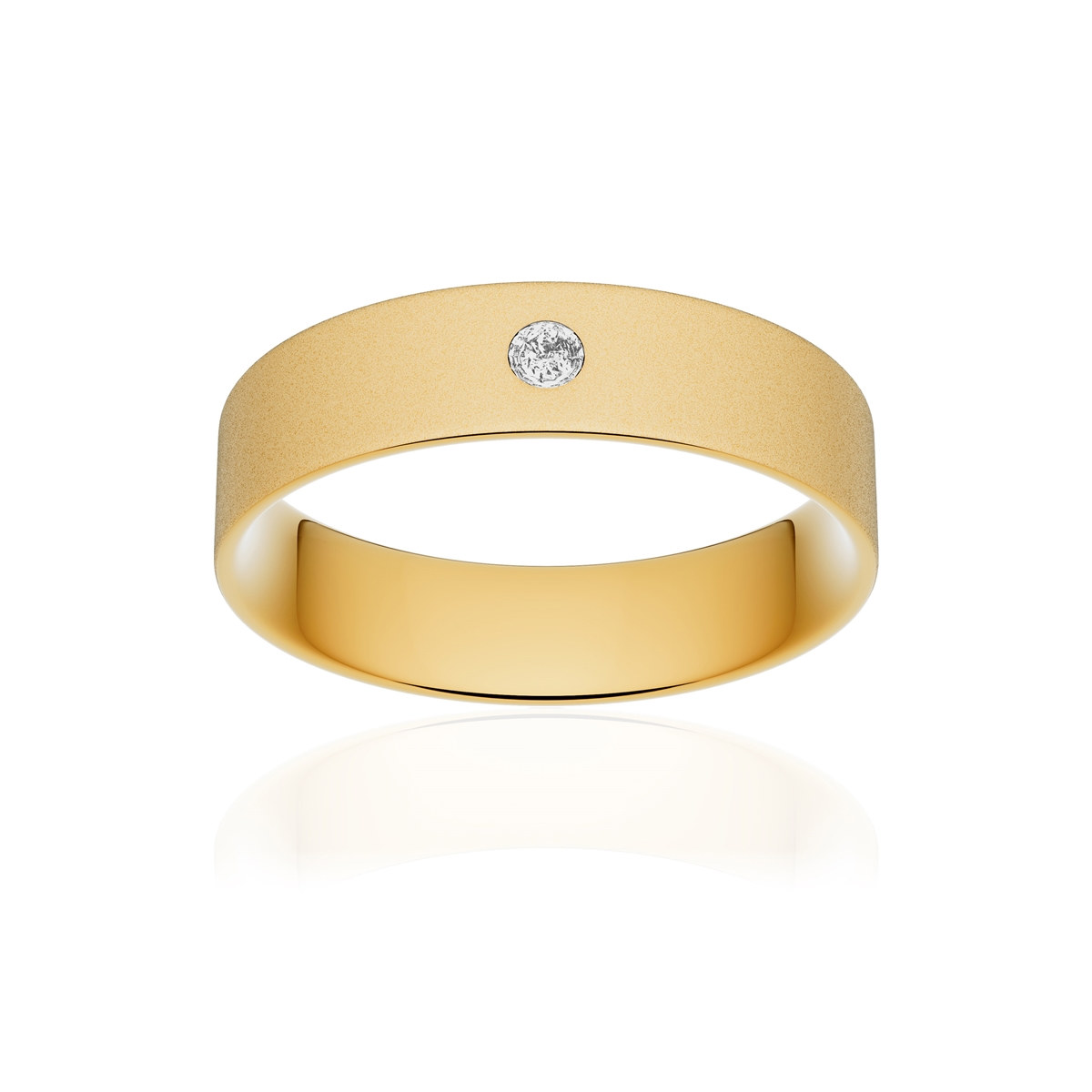 Alliance or 750 jaune sablé ruban plat confort 5mm diamant brillant